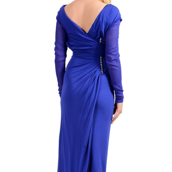 Versace Deep V-Neck Open Back Maxi Evening Dress - Picture 4 of 8